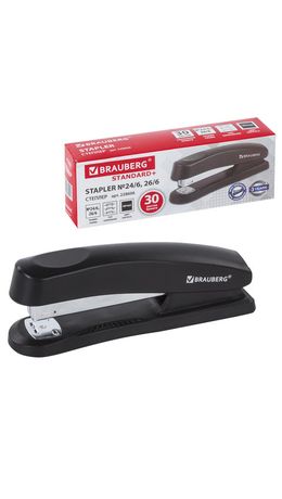 Степлер №24/6, 26/6 BRAUBERG "Standard+", до 30 листов, полнозагрузочный,черный, 228606
