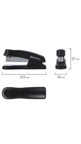 Степлер №24/6, 26/6 BRAUBERG "Standard+", до 30 листов, черный, 228608