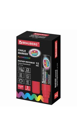 Маркер меловой BRAUBERG "POP-ART", сухостираемый, для гладких поверхностей, 15мм, КРАСНЫЙ, 151539