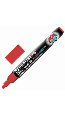 Маркер меловой BRAUBERG "POP-ART", сухостираемый, для гладких поверхностей, 5мм, КРАСНЫЙ, 151529