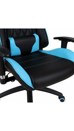 Кресло компьютерное BRABIX "GT Master GM-110", две подушки, экокожа, черное/голубое, 531928