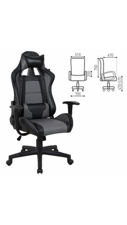 Кресло компьютерное BRABIX "GT Racer GM-100", две подушки, экокожа, черное/серое, 531926