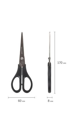 Ножницы ОФИСМАГ "Standard" 170 мм, классической формы, черные, 237099