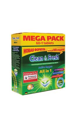 Таблетки для посудомоечных машин 60шт CLEAN&FRESH ALL-in-1, c одной таблеткой очистителем, УТ000000338
