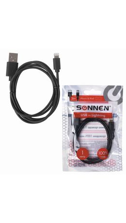 Кабель USB2.0-Lightning, 1м, SONNEN Economy, медь, для передачи данных и зарядки Iphon/Ipad, 513116