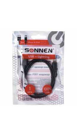 Кабель USB2.0-Lightning, 1м, SONNEN Economy, медь, для передачи данных и зарядки Iphon/Ipad, 513116