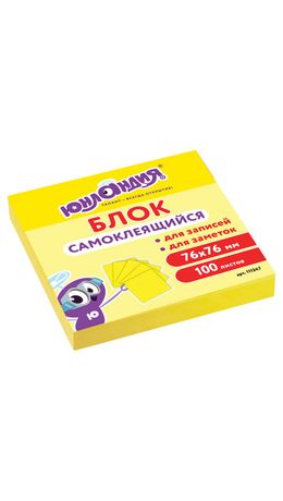 Блок самоклеящийся (стикеры) ЮНЛАНДИЯ 76*76мм, 100 листов, желтый, код_1С, 111347