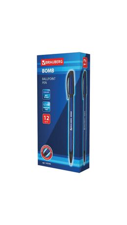 Ручка шариковая масляная BRAUBERG "BOMB GT", СИНЯЯ, прорезиненный сине-черный корпус,, 143345