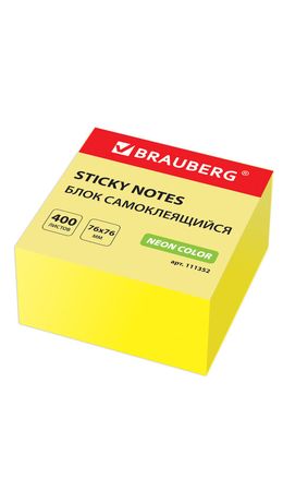 Блок самоклеящийся (стикеры) BRAUBERG НЕОНОВЫЙ 76*76мм, 400 листов, желтый, код_1С, 111352