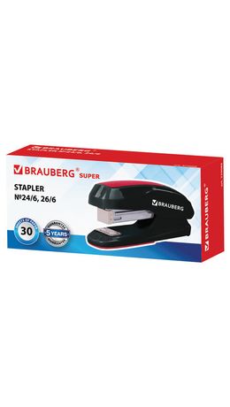 Степлер №24/6, 26/6 BRAUBERG "Extra", до 30 листов, черно-красный, 229085