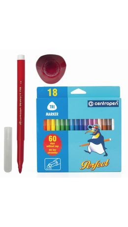 Фломастеры CENTROPEN "Perfect", 18 цветов, ширина линии 2-3 мм, смываемые, невысыхающие, 7 2510 1885