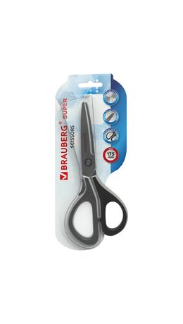 Ножницы BRAUBERG SUPER, 175 мм, серо-черные, 2-х сторонняя заточка, 237295