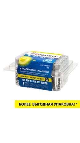 Батарейки КОМПЛЕКТ 24 шт, SONNEN Alkaline, АА(LR6,15А), алкалиновые, пальчиковые, короб, 455095
