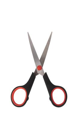 Ножницы STAFF EVERYDAY, 150 мм, бюджет, резиновые вставки, черно-красные, ПВХ чехол, 237497