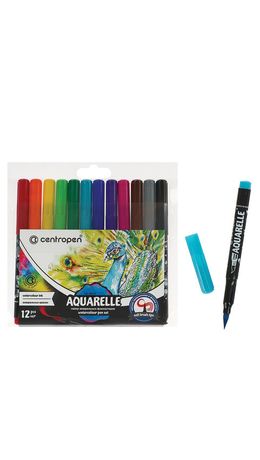 Маркеры-кисти акварельные 12 ЦВЕТОВ CENTROPEN "Aquarelle", линия письма 1-9 мм, 8683/12ET, 6 8683 1201