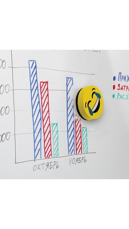 Стиратели магнитные для магнитно-маркерной доски ЮНЛАНДИЯ "Смайлик", 50 мм, КОМПЛЕКТ 4 ШТ., желтые, с рисунком, 237504