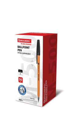 Ручка шариковая BRAUBERG M-500 ORANGE, ЧЕРНАЯ, корпус оранжевый, узел 0,7 мм, линия письма 0,35 мм, 143449