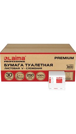 Бумага туалетная листовая 250шт, LAIMA (T3) PREMIUM, 2-сл, белая, 21х11см, КОМПЛЕКТ 30 пачек, 112515