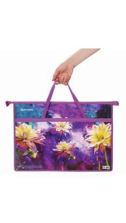 Папка для рисунков и чертежей с ручками BRAUBERG А3, пластик, молния сверху, Flowers, 270146