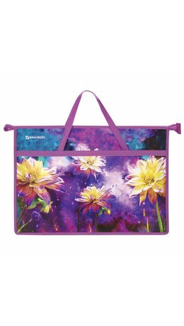 Папка для рисунков и чертежей с ручками BRAUBERG А3, пластик, молния сверху, Flowers, 270146