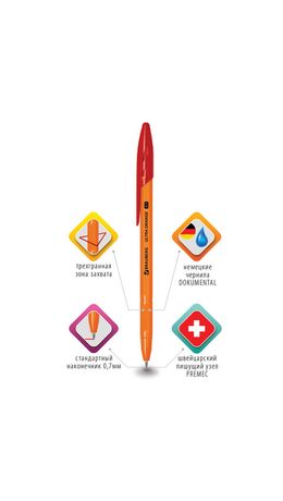 Ручка шариковая BRAUBERG "ULTRA ORANGE", КРАСНАЯ, узел 0,7 мм, чернила ГЕРМАНИЯ, наконечник ШВЕЙЦАРИЯ, 143564