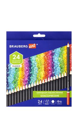 (СКОРО ПРИДЕТ) Карандаши цветные художественные BRAUBERG ART CLASSIC, 24 цвета, МЯГКИЙ грифель 3,3 м