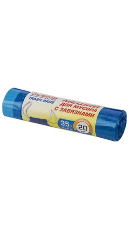Мешки для мусора с завязками LAIMA "ULTRA" 35 л, синие, 20 шт., особо прочные, ПВД 20 мкм, 50х60 см, 607689