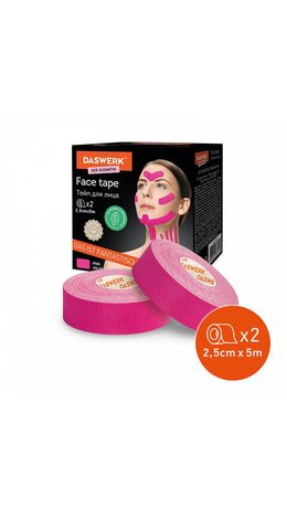 Кинезиотейп/лента для лифтинга лица, 2,5см*5м, КОМПЛЕКТ, 2 рулона, розовый, DASWERK,, 680013