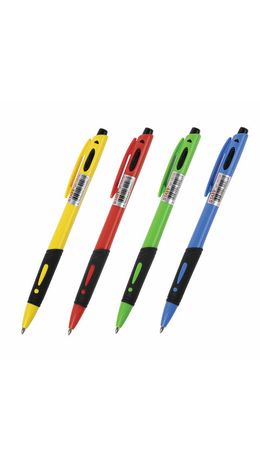 Ручка шариковая автоматическая с грипом STAFF College BP-16 Neon, СИНЯЯ, ассорти, 0,35 мм, 143750