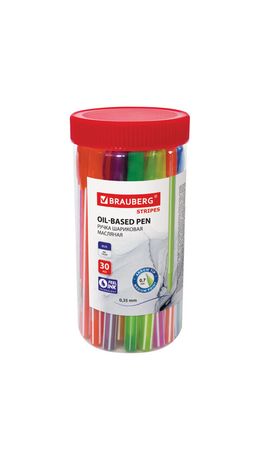 Ручка шариковая масляная BRAUBERG STRIPES, СИНЯЯ, корпус ассорти, узел 0,7 мм, линия письма 0,35 мм, 143736