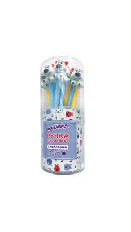 Ручка с топпером шариковая масляная ЮНЛАНДИЯ "Собачка", корпус ассорти, СИНЯЯ, пишущий узел 0,7 мм, 143807