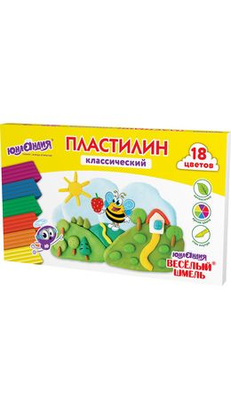 Пластилин классический ЮНЛАНДИЯ "ВЕСЁЛЫЙ ШМЕЛЬ", 18 цветов, 360 грамм, стек, ВЫСШЕЕ КАЧЕСТВО, 106432