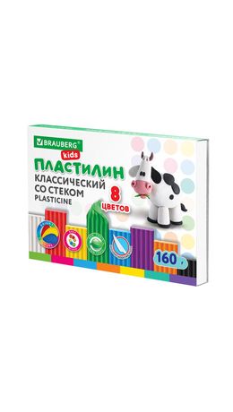 Пластилин классический BRAUBERG KIDS, 8 цветов, 160 г, со стеком, 106501