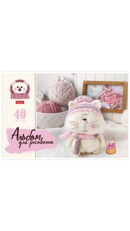 Альбом для рисования, А4, 40 л., скоба, обложка картон, HATBER, 205х290 мм, "Уютные котики" (5 видов), 40А4В