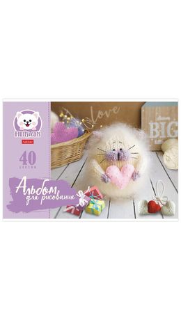 Альбом для рисования, А4, 40 л., скоба, обложка картон, HATBER, 205х290 мм, "Уютные котики" (5 видов), 40А4В