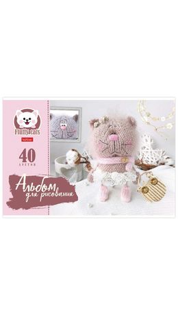 Альбом для рисования, А4, 40 л., скоба, обложка картон, HATBER, 205х290 мм, "Уютные котики" (5 видов), 40А4В