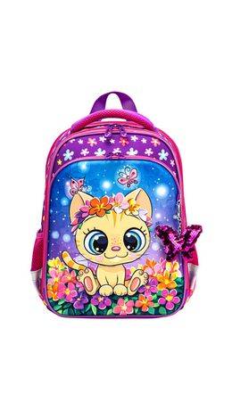 Ранец BRAUBERG QUADRO, 3 отделения, с брелком, "Charming kitten", 37х28х18 см, 270602