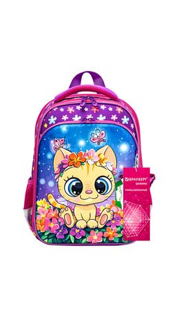 Ранец BRAUBERG QUADRO, 3 отделения, с брелком, "Charming kitten", 37х28х18 см, 270602