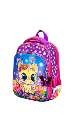 Ранец BRAUBERG QUADRO, 3 отделения, с брелком, "Charming kitten", 37х28х18 см, 270602