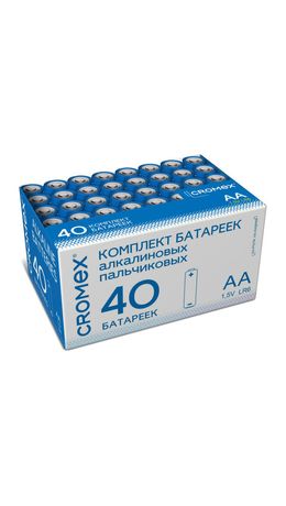 Батарейки алкалиновые "пальчиковые" КОМПЛЕКТ 40 шт, CROMEX Alkaline, АА(LR6,15А) в коробке, 455594