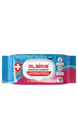 Салфетки влажные АНТИБАКТЕРИАЛЬНЫЕ 120 шт, ЛАЙМА Antibacterial, клапан крышка, код 1С, 112497