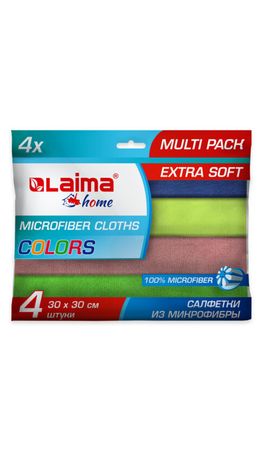 Салфетка из плотной микрофибры 30х30см "MULTI PACK PRO COLOUR 30" КОМПЛЕКТ 4шт LAIMA, 607792