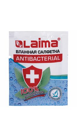 Салфетка влажная антибактериальная в индивидуальной упаковке саше, LAIMA WET WIPE, 13х17см, 114493