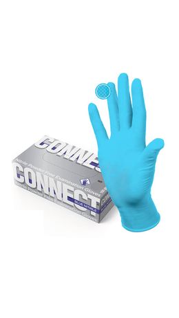 Перчатки смотровые нитриловые CONNECT, голубые, 50 пар (100 штук), размер XL (очень большие), -