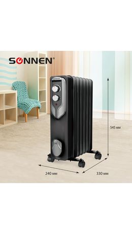 Обогреватель масляный SONNEN DFN-07BL, 1500Вт, 7 секций, черный, 455310