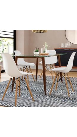 Стулья BRABIX "Eames CF-010", КОМПЛЕКТ 4 шт., пластик белый, опоры дерево/металл, 532630, 2033A