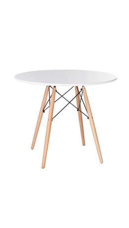 Стол обеденный BRABIX "Eames T-01", круглый диаметр 80 см, опоры дерево, пластик белый, 532633