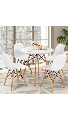 Стол обеденный BRABIX "Eames T-01", круглый диаметр 80 см, опоры дерево, пластик белый, 532633