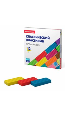 Пластилин классический ERICH KRAUSE Basic, 12 цветов, 192 г, со стеком, картонная упаковка, 50558
