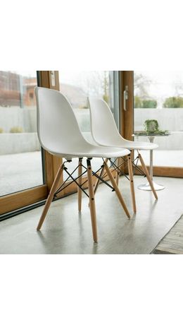 Стулья BRABIX "Eames CF-010", КОМПЛЕКТ 4 шт., пластик белый, опоры дерево/металл, 532630, 2033A